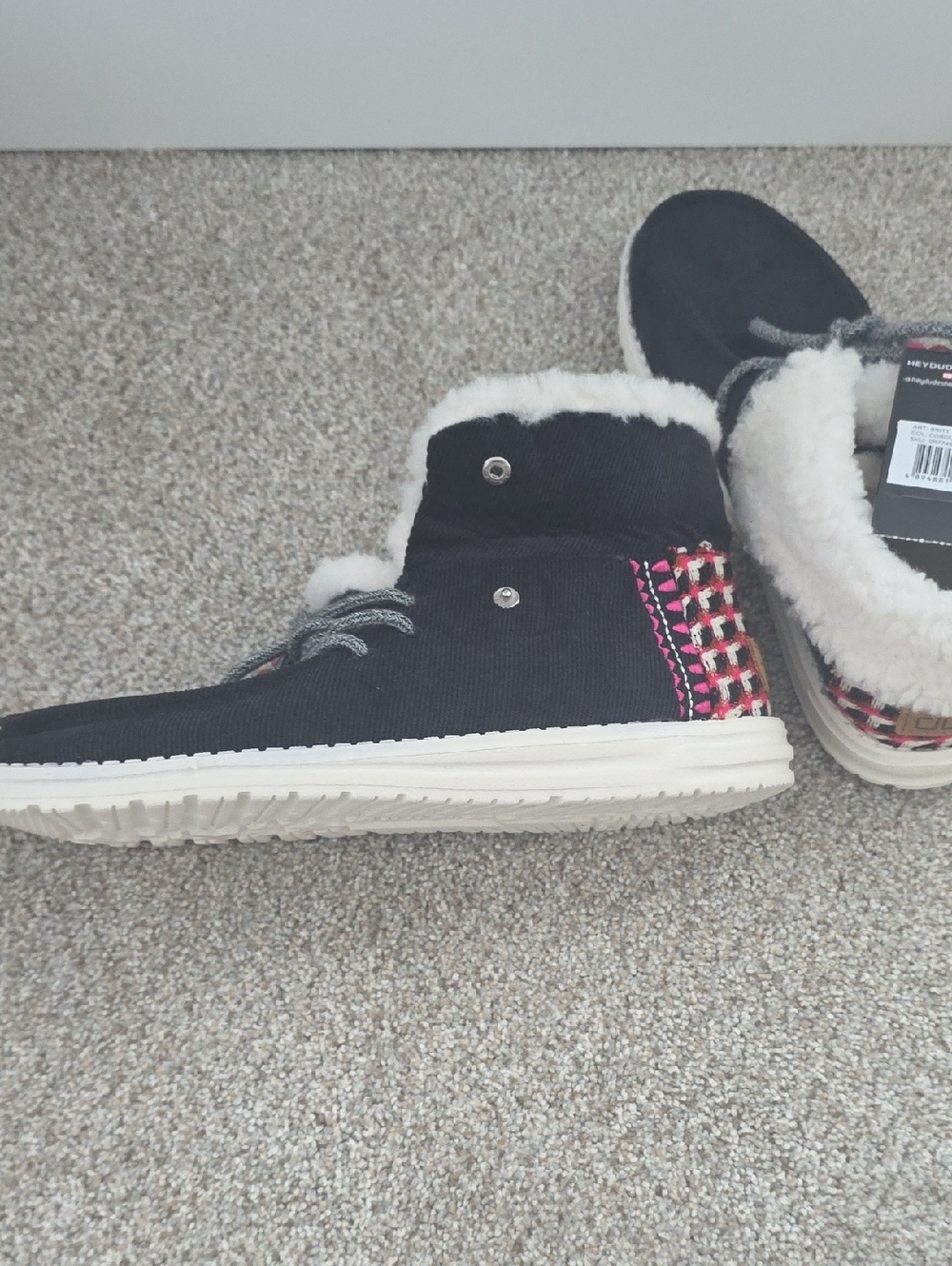Hey Dude  Womens Black Slip-On Shoes with Cream Lining and Pink Bead Accents - Picture 8 of 8